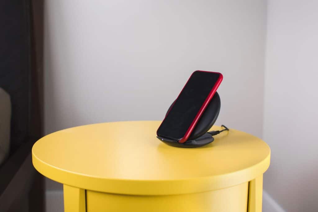 A mobile phone on a wireless charger