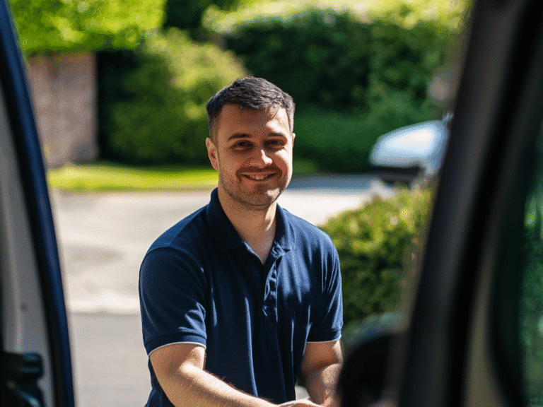 A van hire crew early morning, carrying boxes into the van